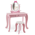 Kids Vanity Table & Stool Set with Oval Rotatable Mirror – 2-in-1 Girls Makeup & Study Desk in Pink