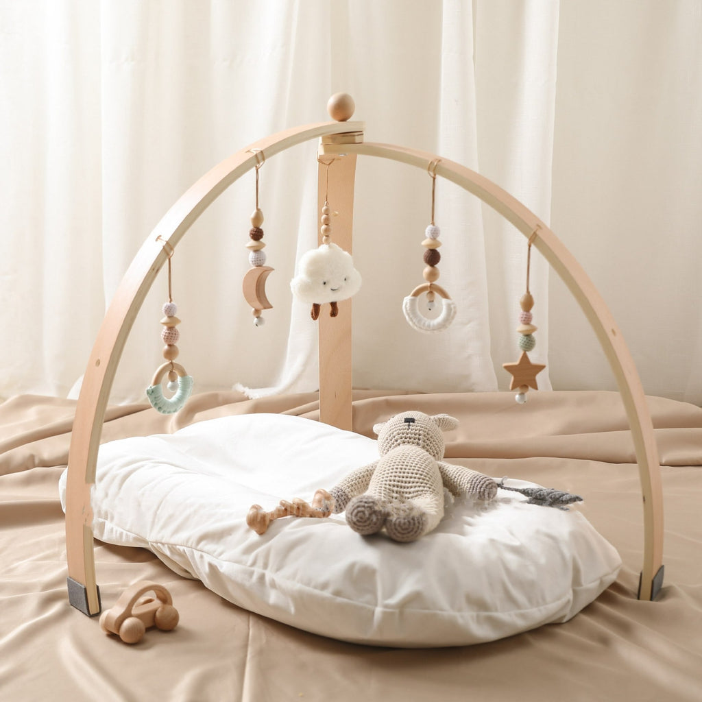 Wooden Baby Activity Gym & Fitness Stand – Montessori Play Arch for Newborns, Boys & Girls