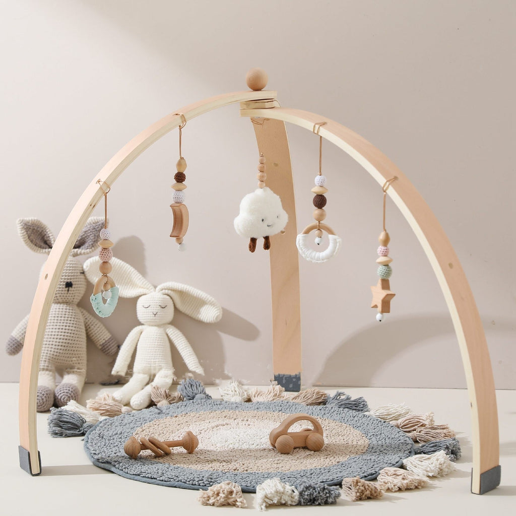 Wooden Baby Activity Gym & Fitness Stand – Montessori Play Arch for Newborns, Boys & Girls