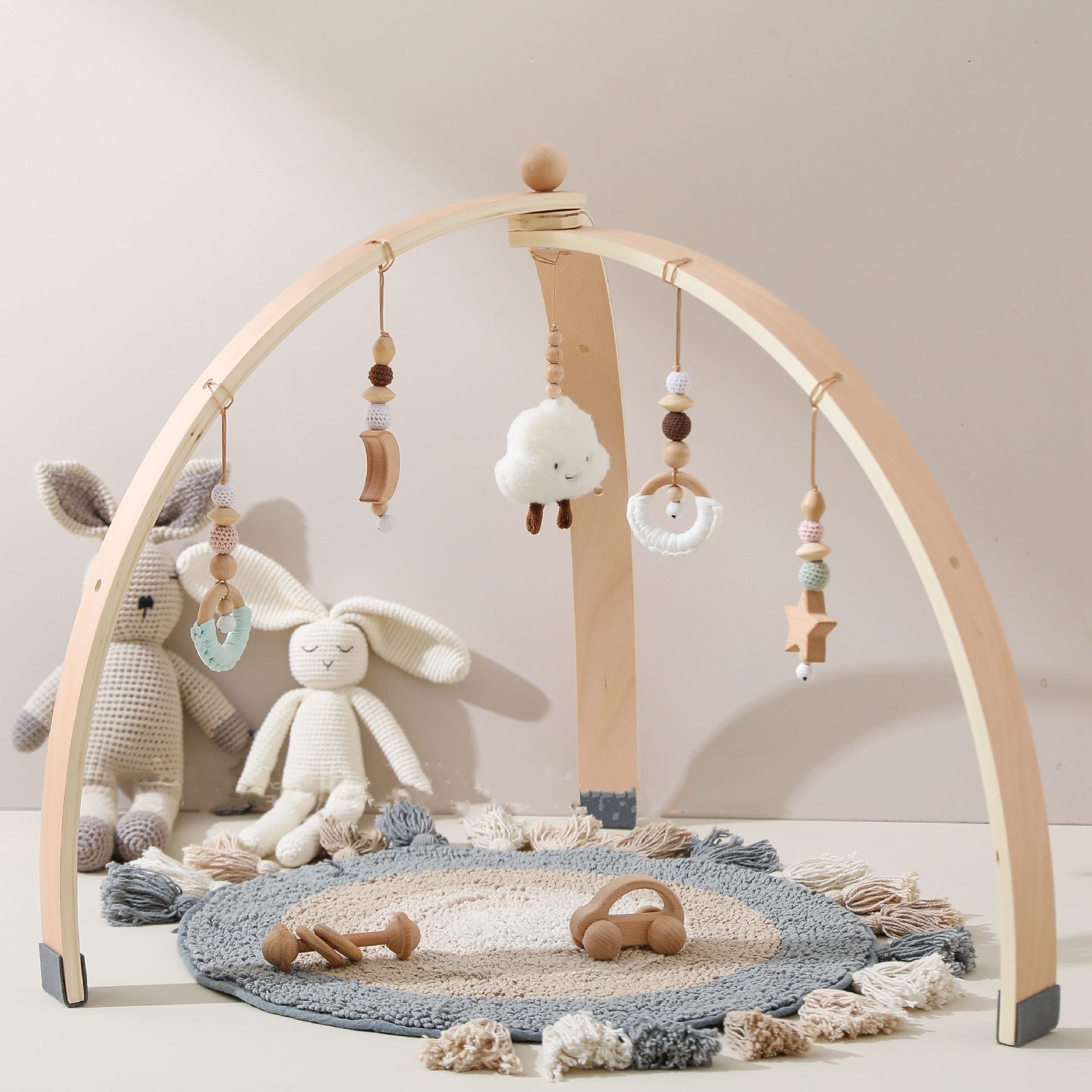 Wooden Baby Activity Gym & Fitness Stand – Montessori Play Arch for Newborns, Boys & Girls