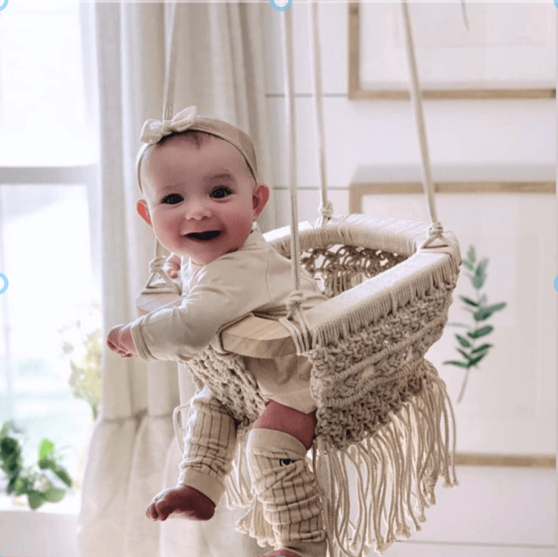 Handmade Organic Macrame Baby Swing – Boho Nursery Swing Chair for Babies & Toddlers