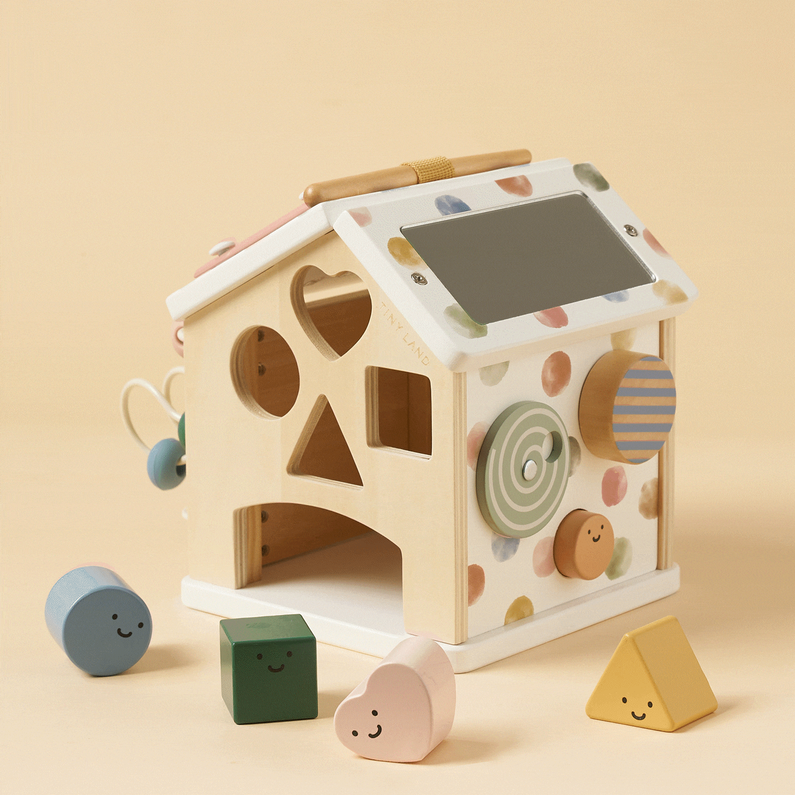 Tiny Land® Montessori Cottage Activity Cube in Morandi – 6-in-1 Sensory Learning Toy for Babies 6 Months+