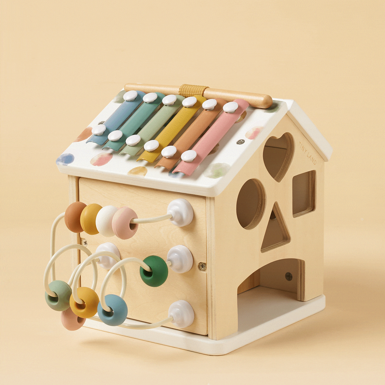 Tiny Land® Montessori Cottage Activity Cube in Morandi – 6-in-1 Sensory Learning Toy for Babies 6 Months+