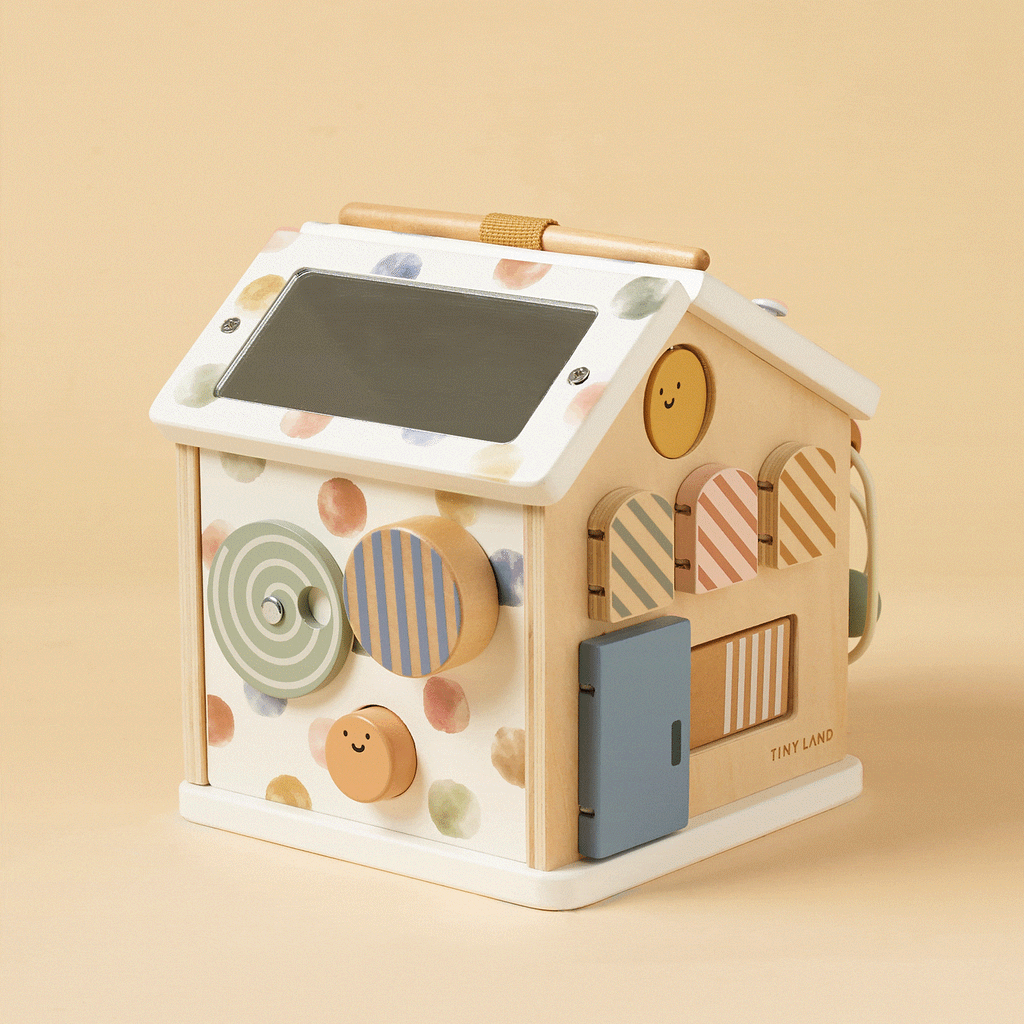 Tiny Land® Montessori Cottage Activity Cube in Morandi – 6-in-1 Sensory Learning Toy for Babies 6 Months+