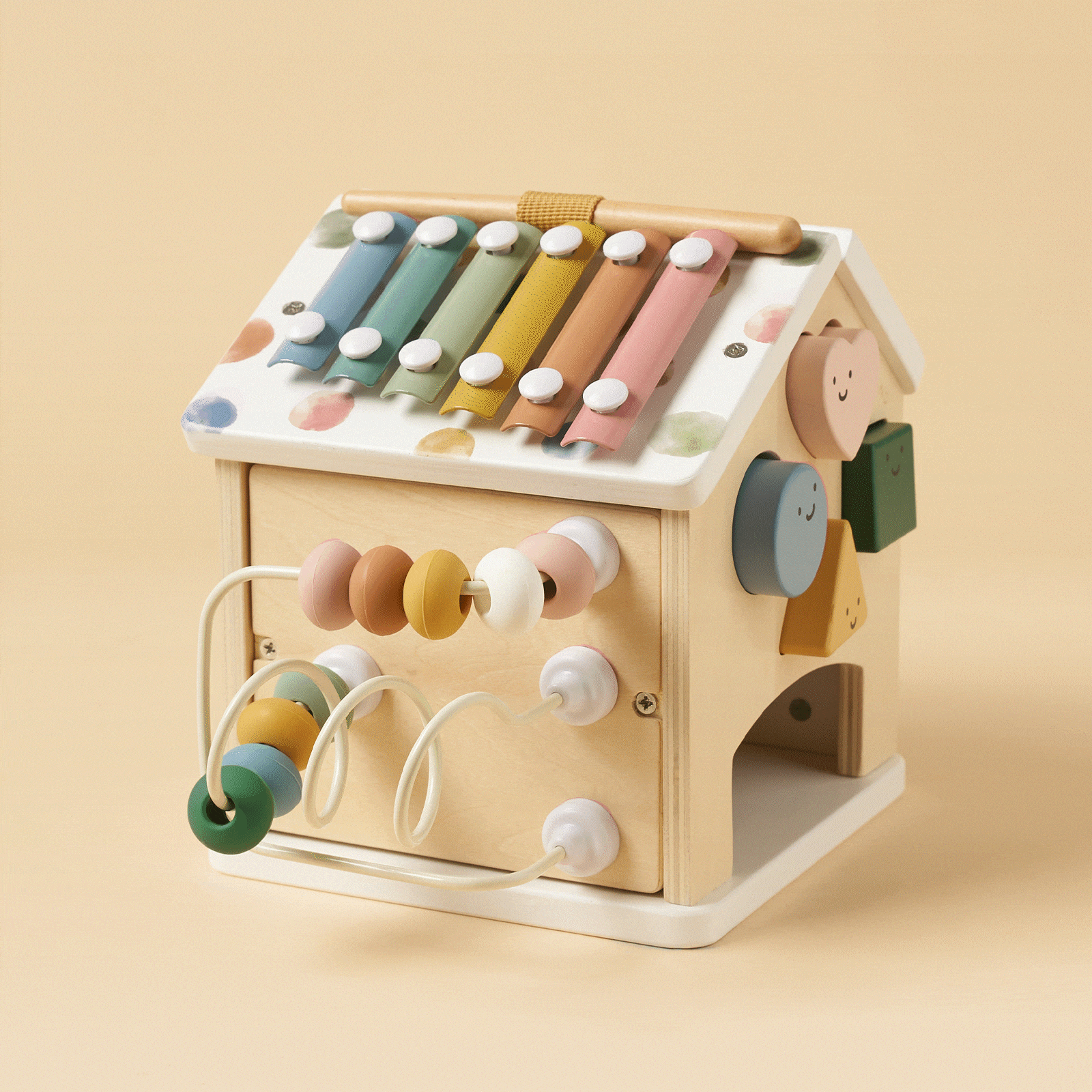 Tiny Land® Montessori Cottage Activity Cube in Morandi – 6-in-1 Sensory Learning Toy for Babies 6 Months+