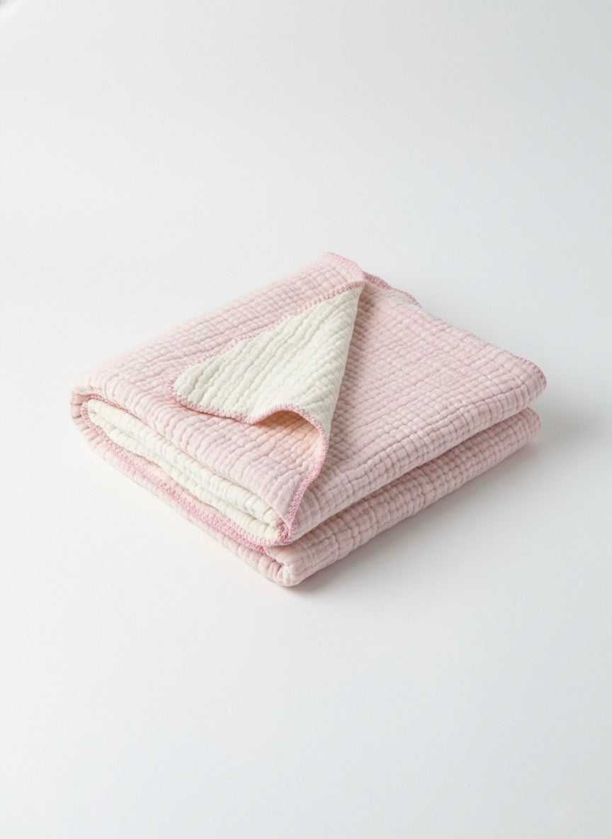 Soft Muslin Baby Blanket – Breathable 100% Cotton Swaddle in Blue, Pink & Cream for Newborns