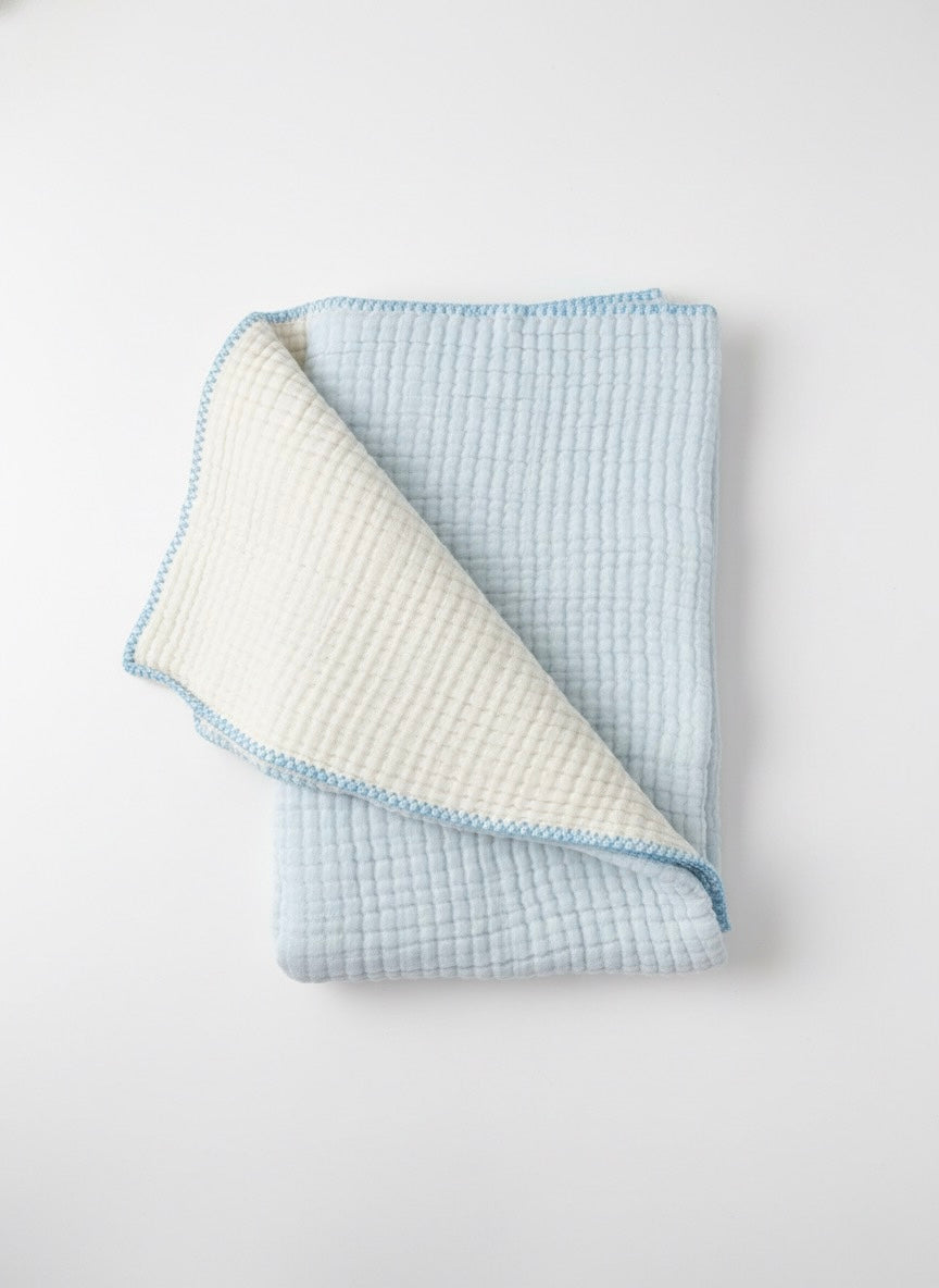 Soft Muslin Baby Blanket – Breathable 100% Cotton Swaddle in Blue, Pink & Cream for Newborns
