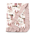Western Cowgirl Boots Baby Stroller Blanket – Soft Bamboo Cotton Blend with Ruffle Trim, 30x22"