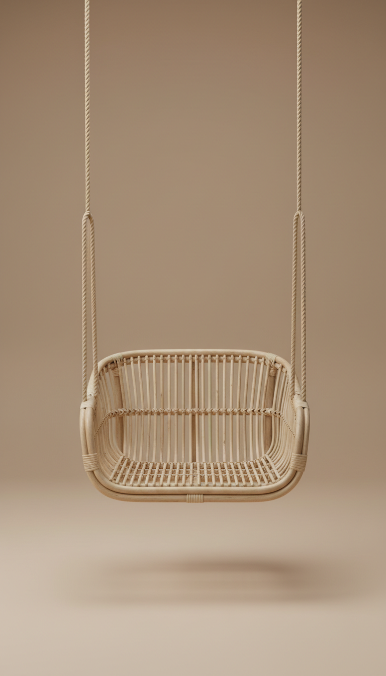 Rattan Kids’ Swing With Cotton Ropes