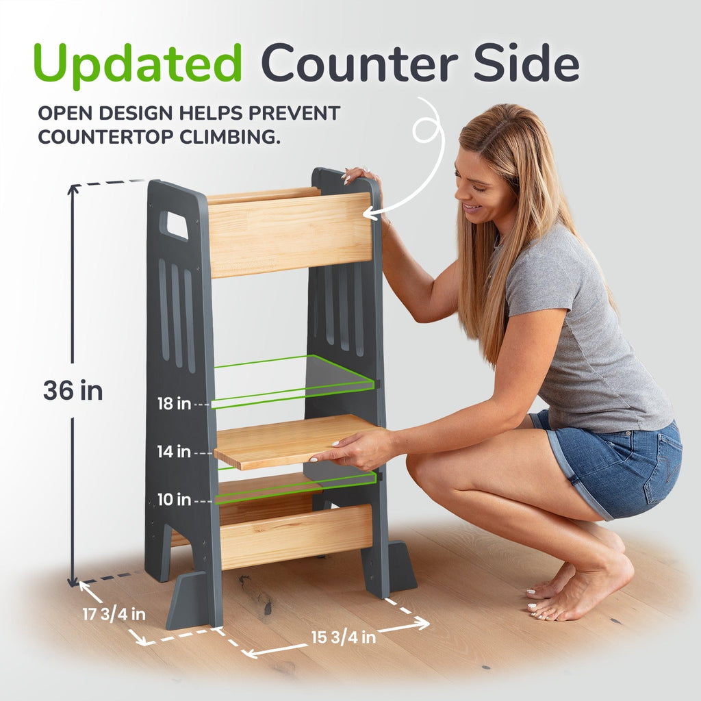 Montessori Toddler Tower with Sliding Safety Door – Adjustable Learning Tower for Kids in 5 Colors