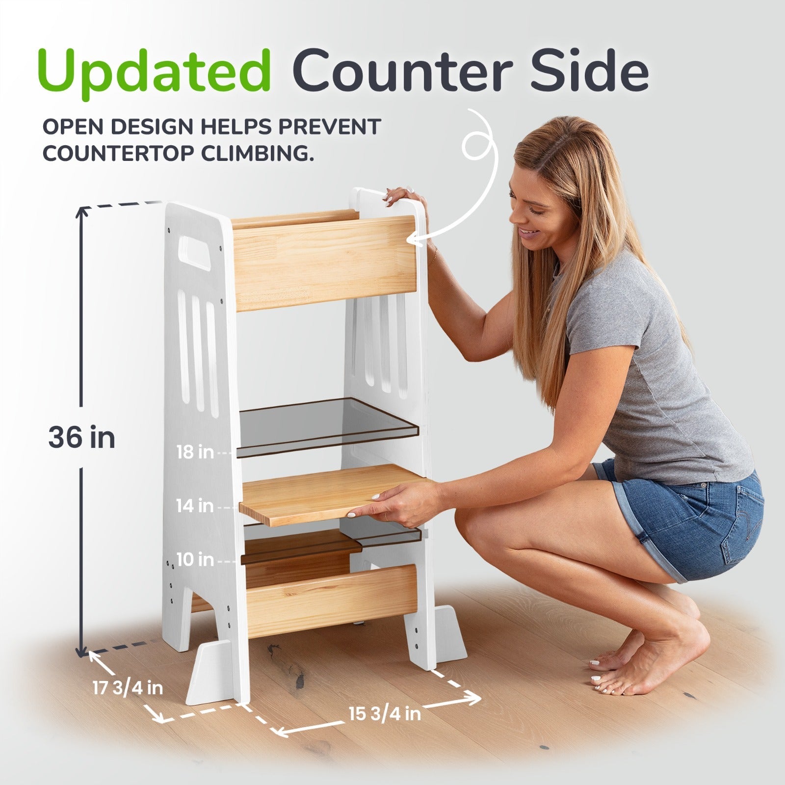 Montessori Toddler Tower with Sliding Safety Door – Adjustable Learning Tower for Kids in 5 Colors