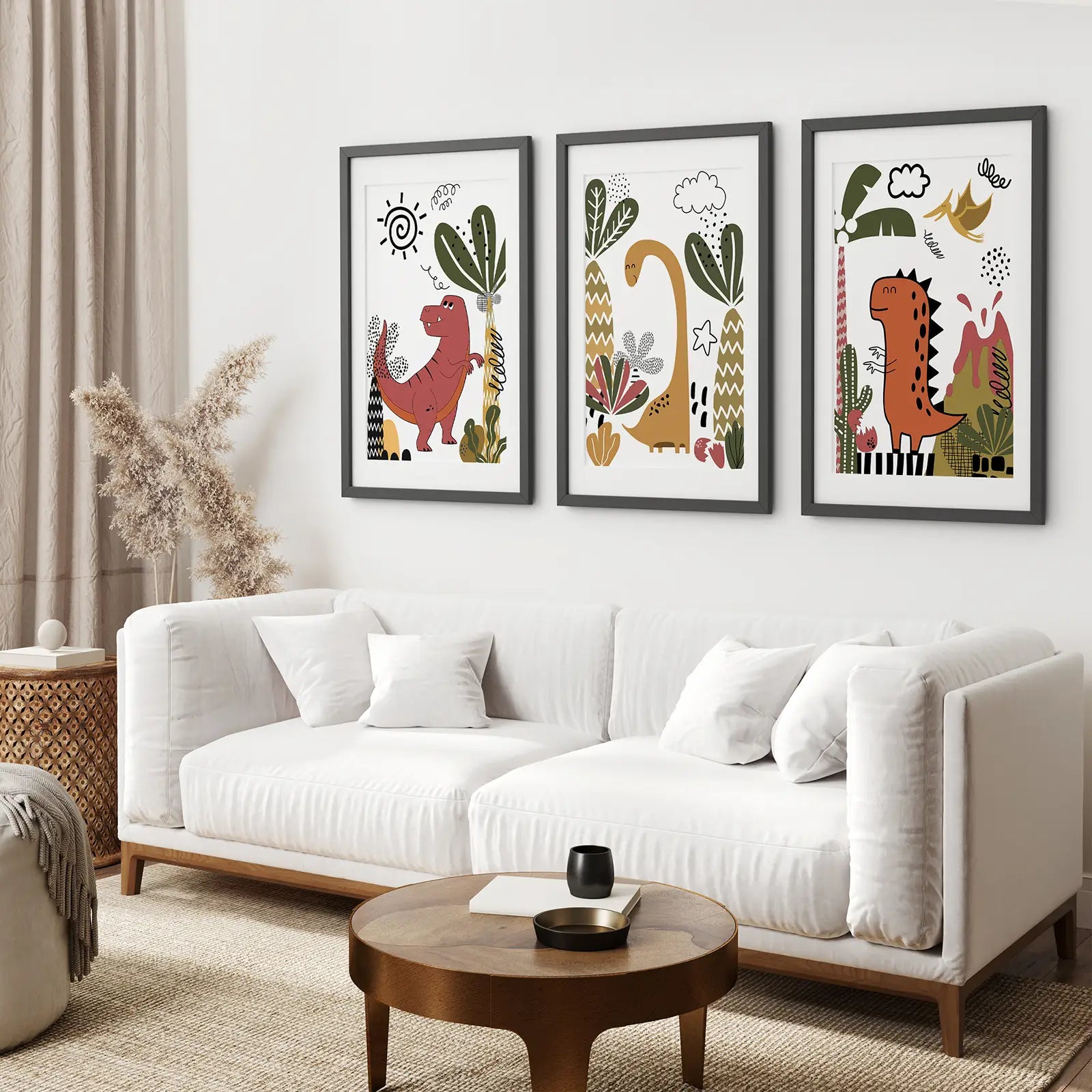 Cute Dinosaur Wall Art Set of 3 – Boys Nursery & Kids Room Decor | T-Rex, Brontosaurus & Stegosaurus Prints