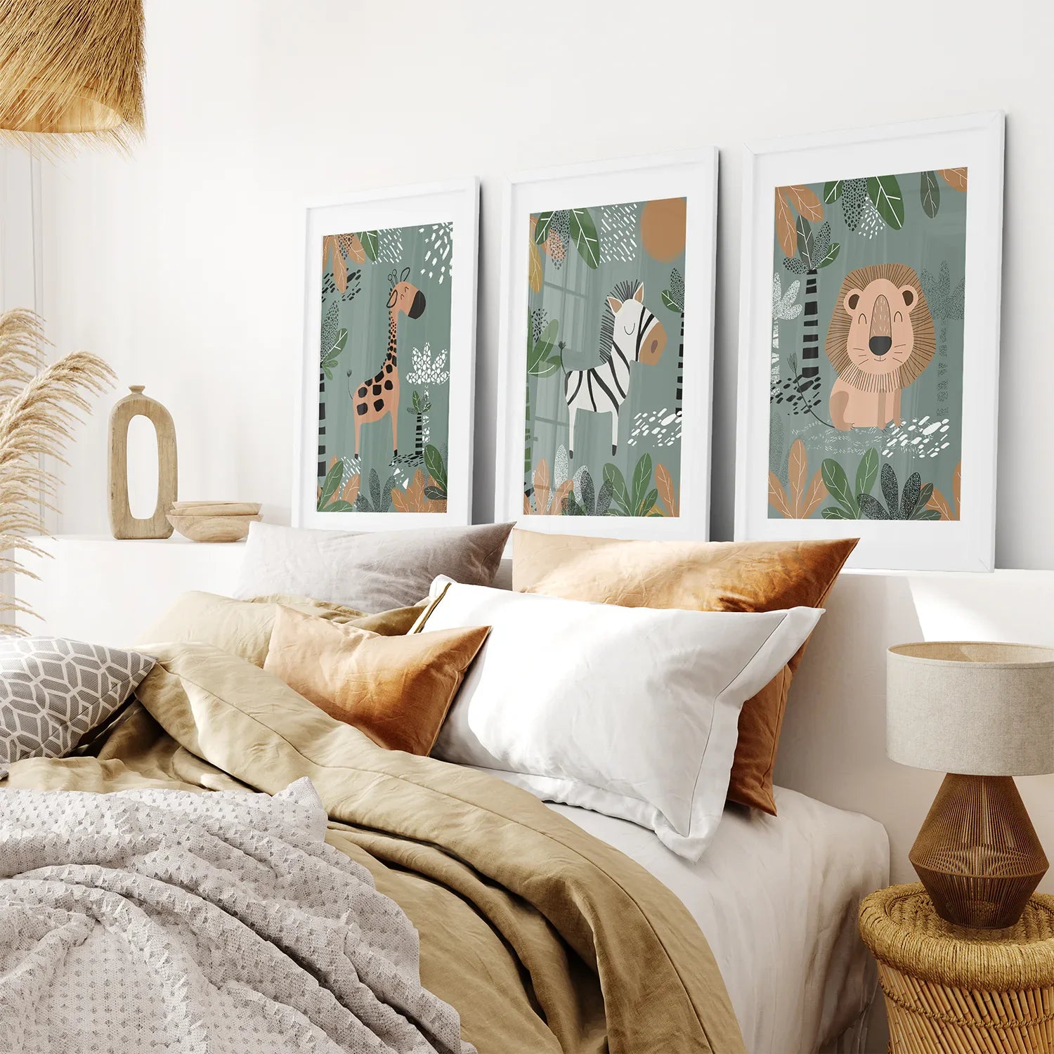 Safari Nursery Wall Art – Handcrafted Giraffe, Zebra & Lion Prints for Baby Room