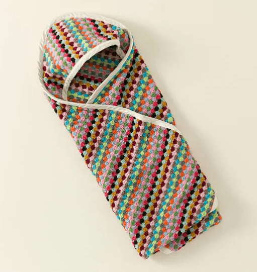 Pom Pom Baby Swaddle Blanket – Handwoven 100% Turkish Cotton Rainbow Towel for Newborns (28x27")
