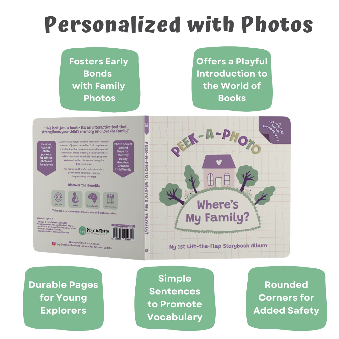 PEEK-A-PHOTO Where's My Family? – Personalized Lift-the-Flap Photo Board Book for Babies & Toddlers Ages 0–3