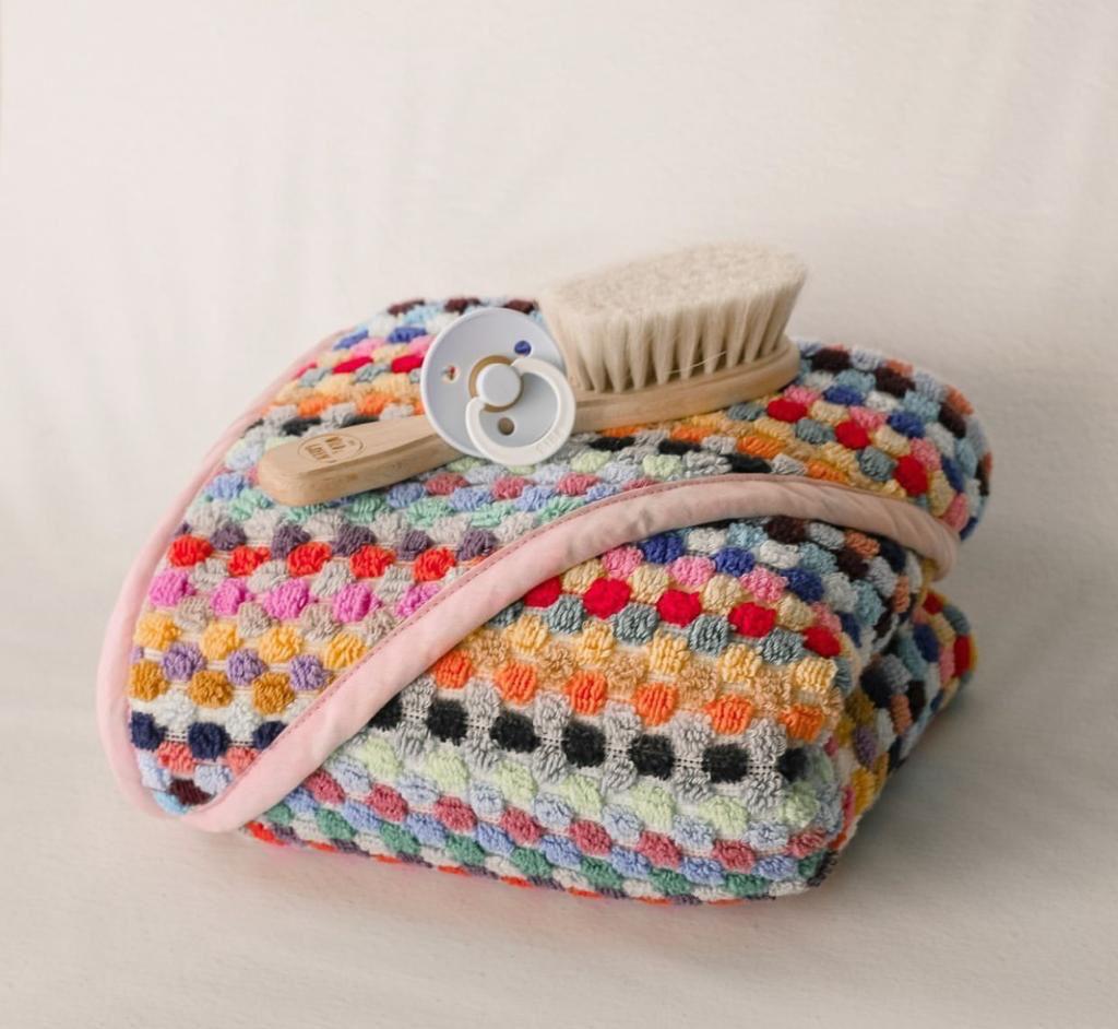 Pom Pom Baby Swaddle Blanket – Handwoven 100% Turkish Cotton Rainbow Towel for Newborns (28x27")