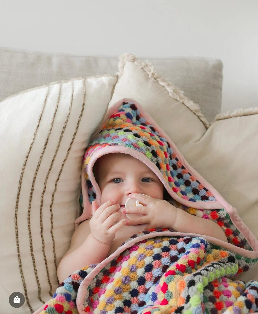 Pom Pom Baby Swaddle Blanket – Handwoven 100% Turkish Cotton Rainbow Towel for Newborns (28x27")