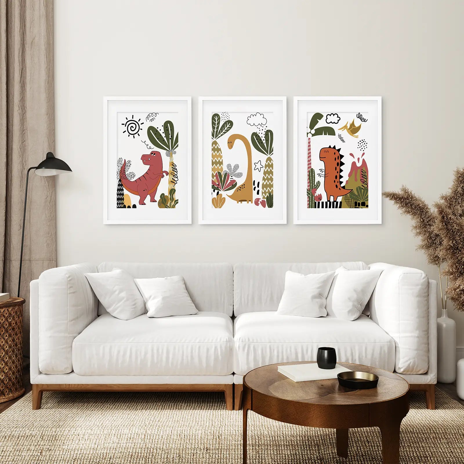 Cute Dinosaur Wall Art Set of 3 – Boys Nursery & Kids Room Decor | T-Rex, Brontosaurus & Stegosaurus Prints
