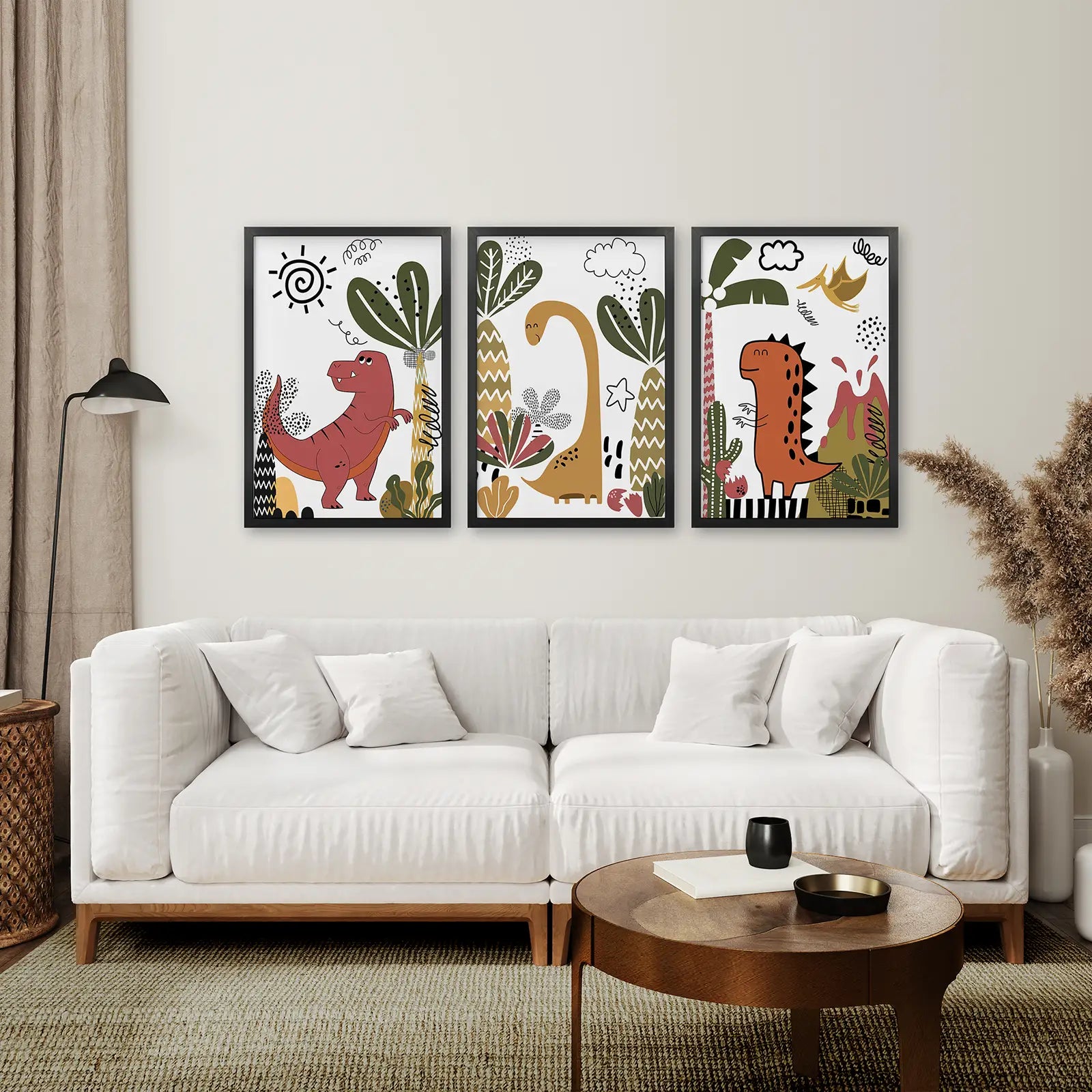 Cute Dinosaur Wall Art Set of 3 – Boys Nursery & Kids Room Decor | T-Rex, Brontosaurus & Stegosaurus Prints