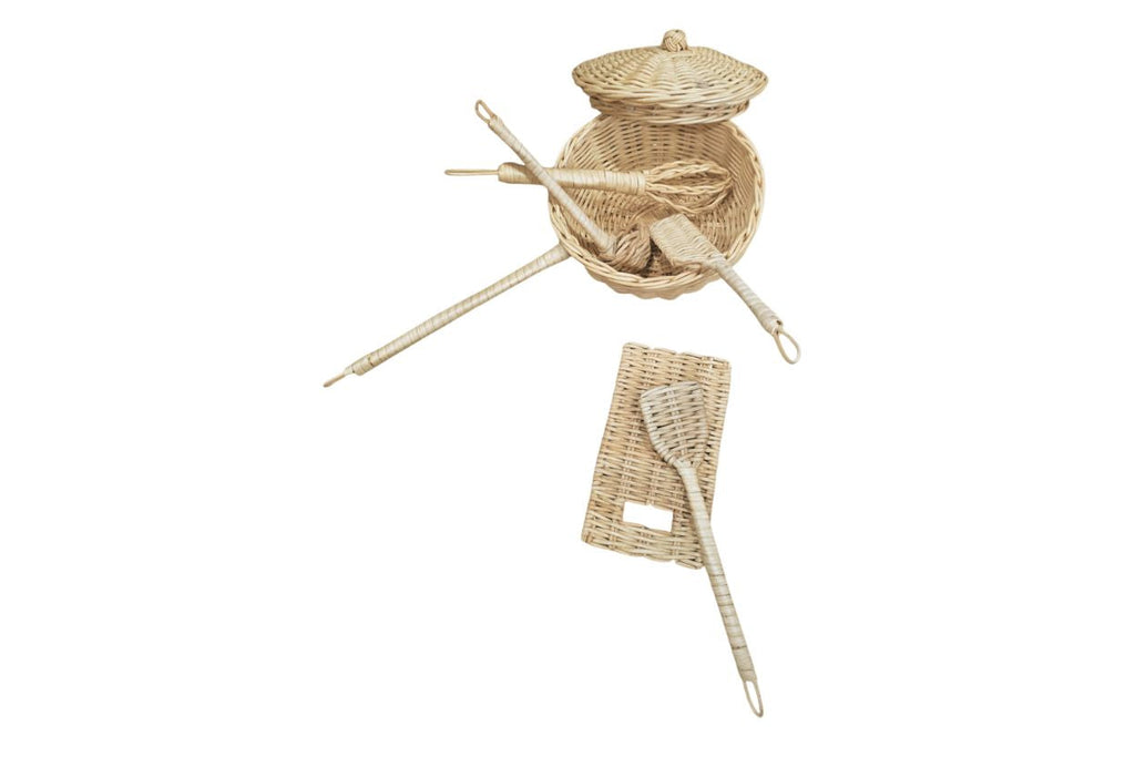 Handmade Rattan Play Kitchen Utensils - Montessori Pretend Play Cooking Set