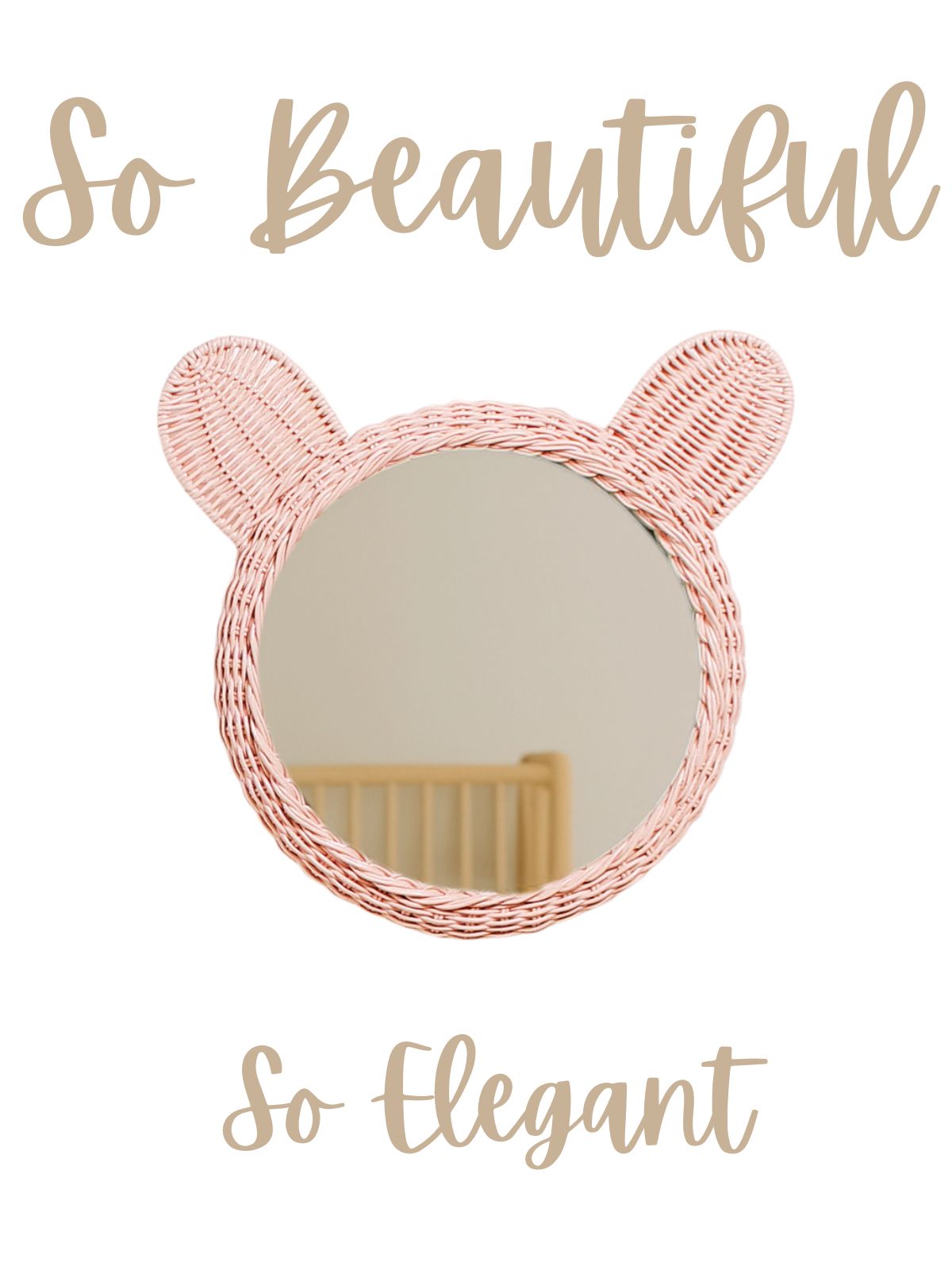 Kids Pink Rattan Teddy Bear Wall Mirror – Baby Girl Nursery & Kids Room Décor Gift