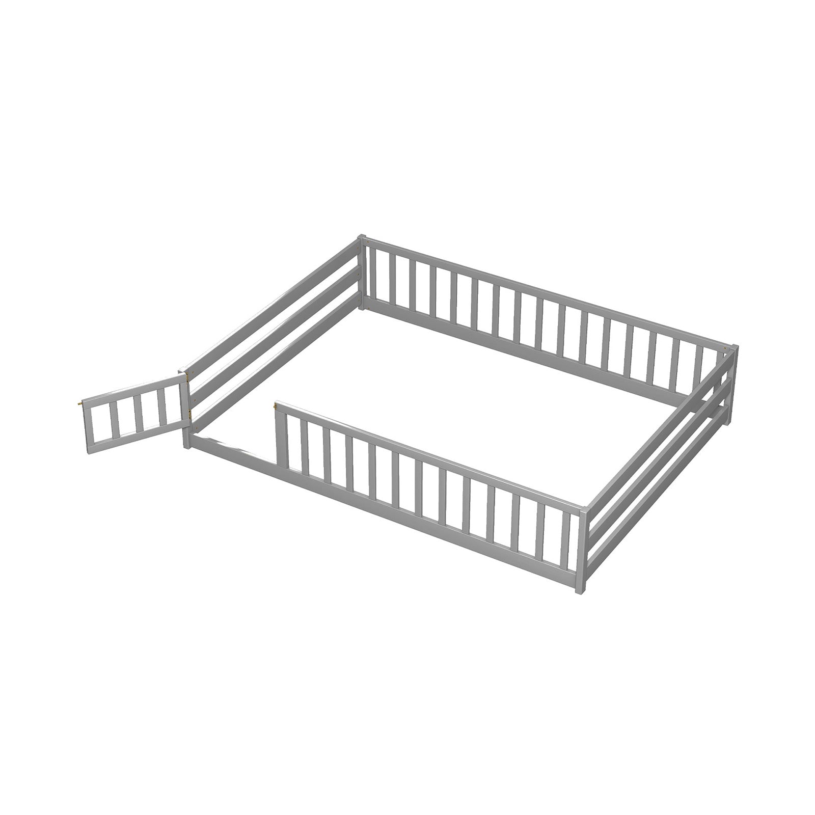 Montessori Full Size Floor Bed with Full-Length Safety Guardrails – Solid Wood Kids Bed Frame with Lockable Door