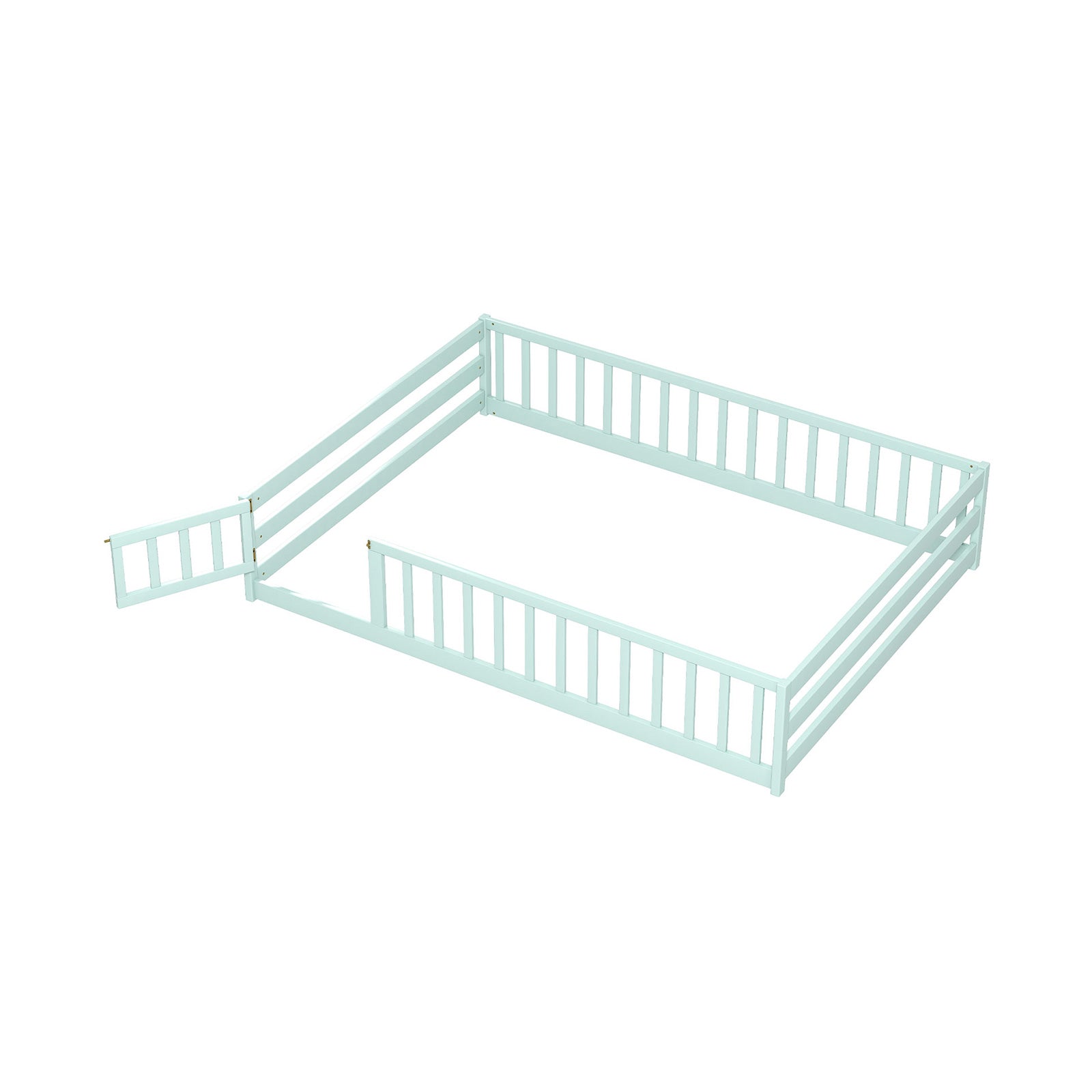 Montessori Full Size Floor Bed with Full-Length Safety Guardrails – Solid Wood Kids Bed Frame with Lockable Door