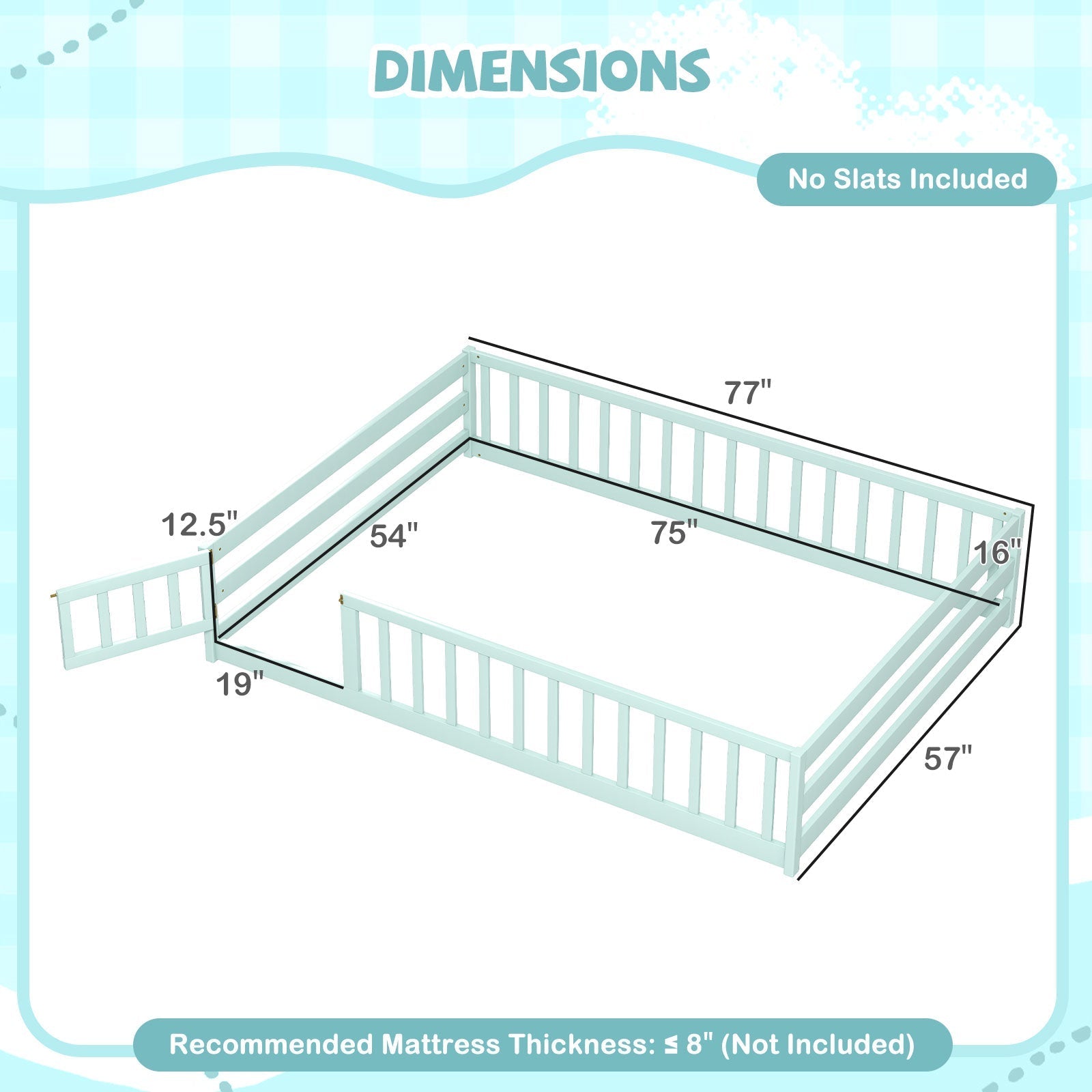 Montessori Full Size Floor Bed with Full-Length Safety Guardrails – Solid Wood Kids Bed Frame with Lockable Door