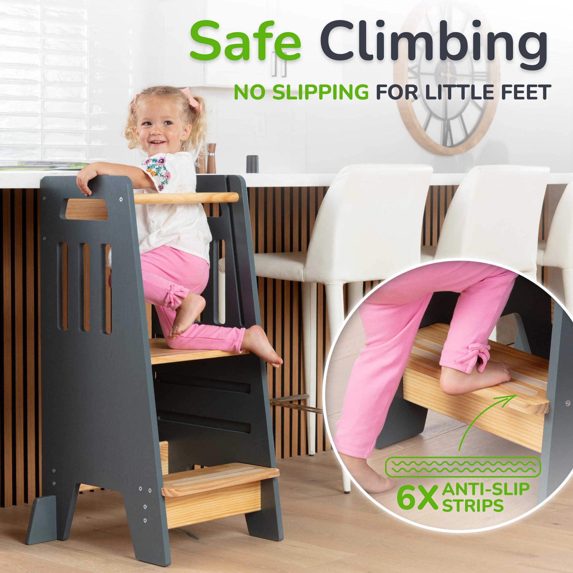 Montessori Toddler Tower with Sliding Safety Door – Adjustable Learning Tower for Kids in 5 Colors