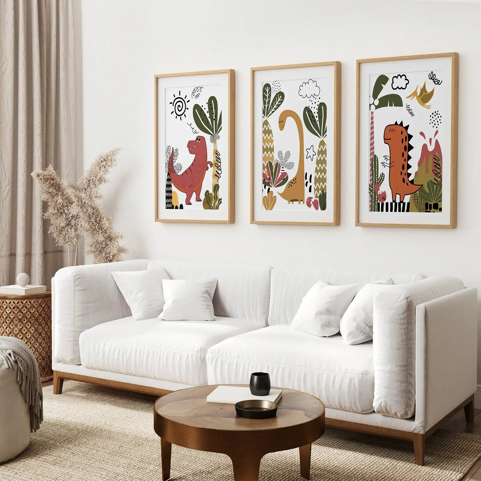 Cute Dinosaur Wall Art Set of 3 – Boys Nursery & Kids Room Decor | T-Rex, Brontosaurus & Stegosaurus Prints