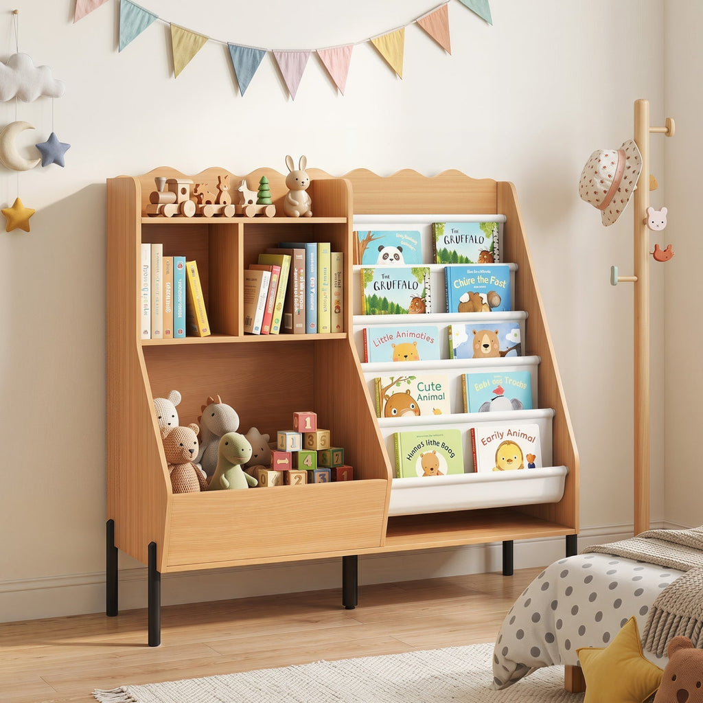 Kids Bookshelf & Toy Storage Organizer – 5-Cubby Children's Bookcase for Nursery & Playroom