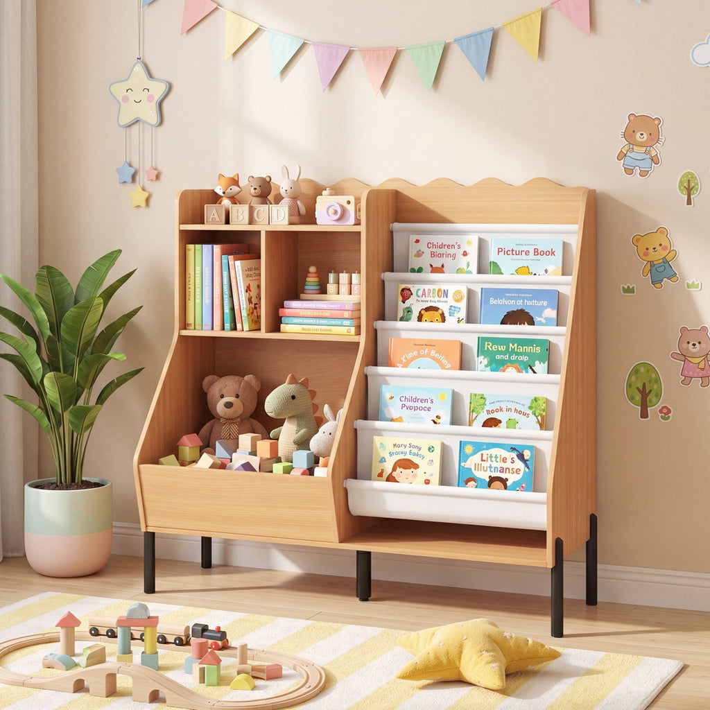 Kids Bookshelf & Toy Storage Organizer – 5-Cubby Children's Bookcase for Nursery & Playroom