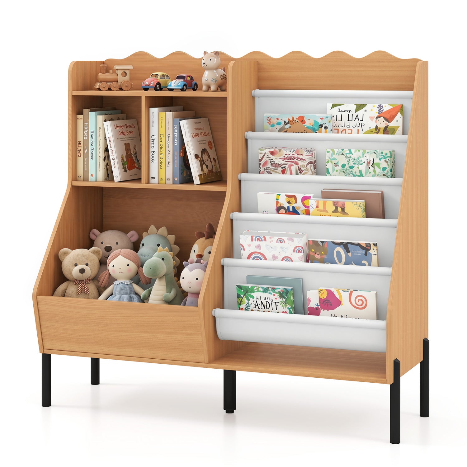 Kids Bookshelf and Toy Storage Organizer with 5 Fabric Pockets