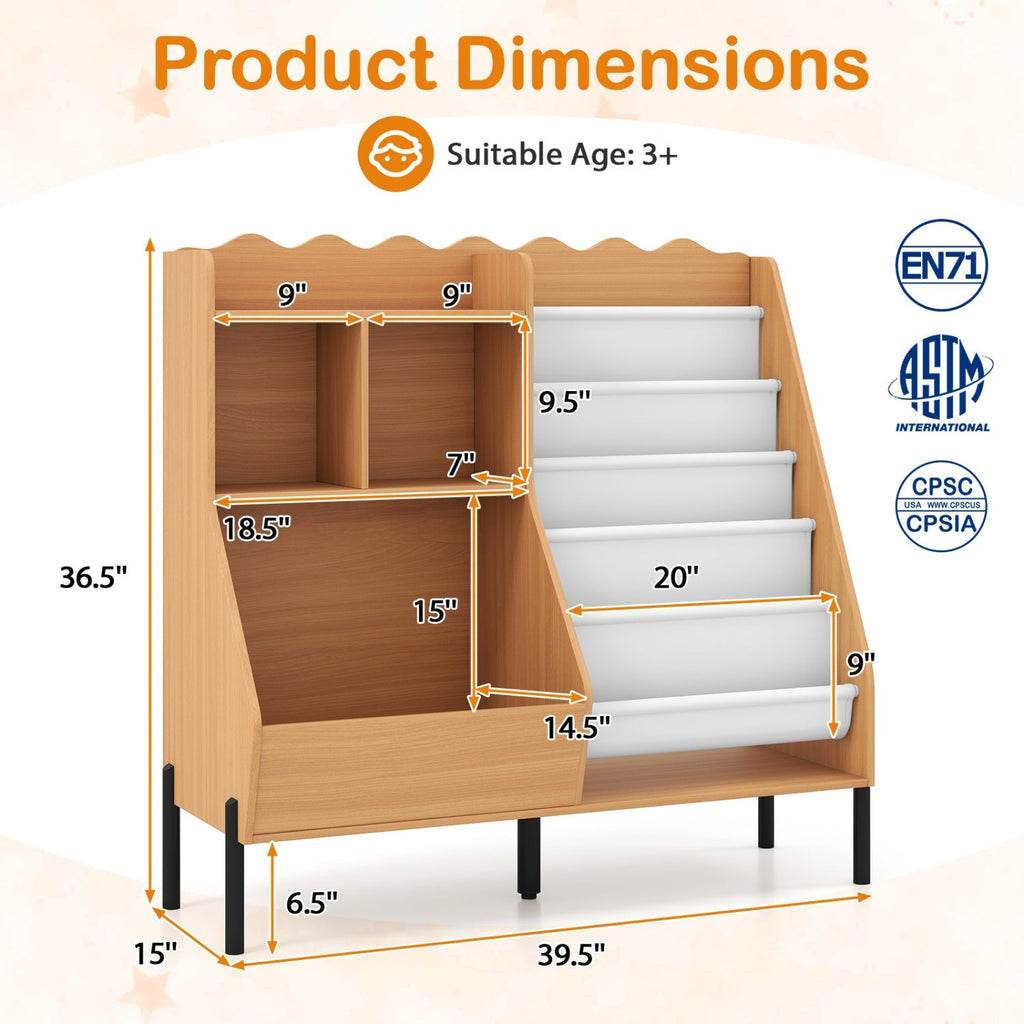 Kids Bookshelf & Toy Storage Organizer – 5-Cubby Children's Bookcase for Nursery & Playroom