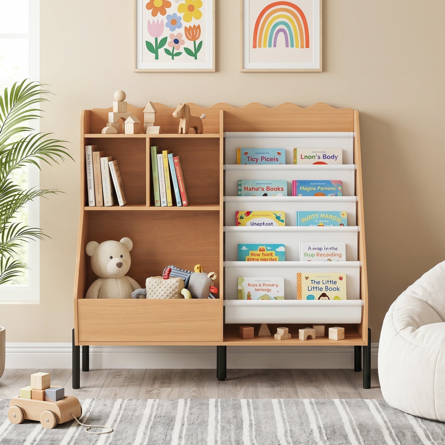 Kids Bookshelf & Toy Storage Organizer – 5-Cubby Children's Bookcase for Nursery & Playroom