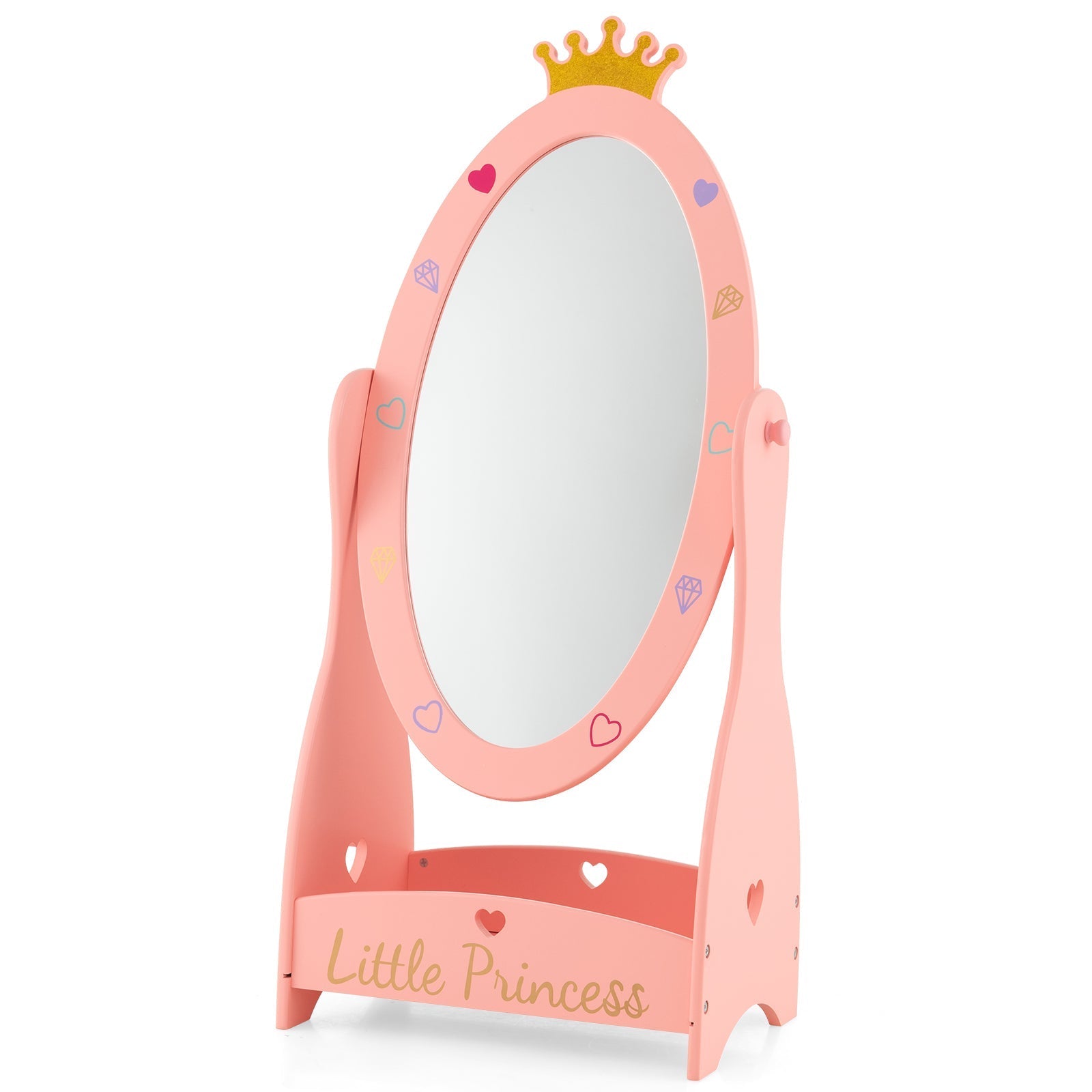 Kids Full Length Mirror with 360° Rotating Design & Shelf – Pink Girls Room Décor