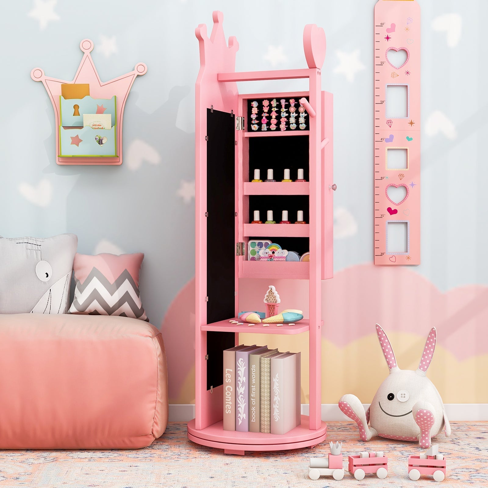 Princess Vanity Table & Stool Set for Girls – Kids Makeup Table with Mirror & Drawer