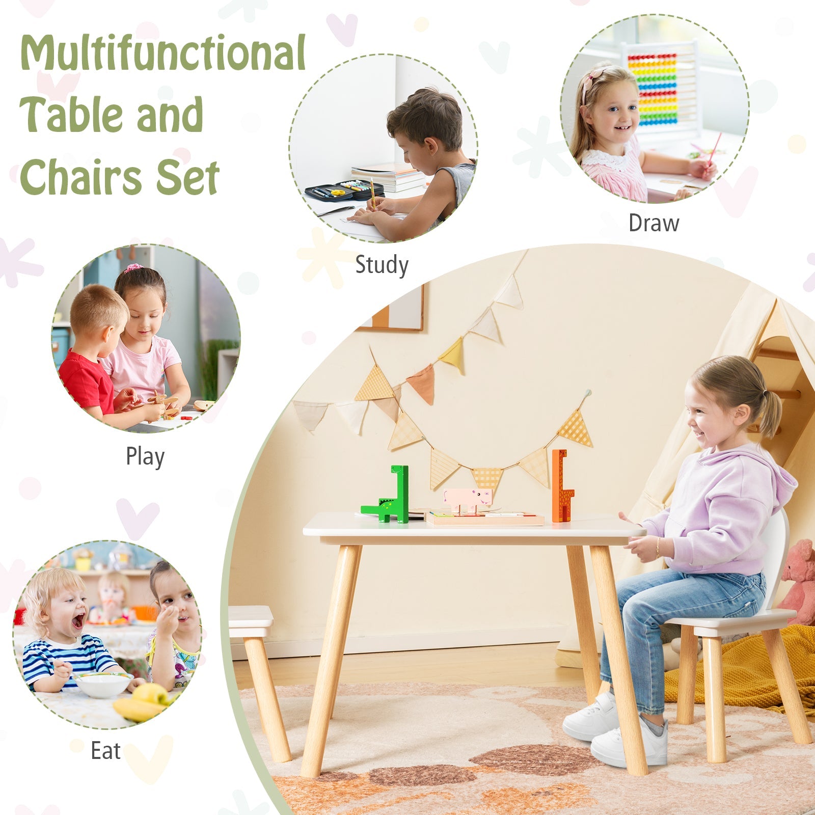 Kids Table & Chairs Set – 3-Piece Arts, Crafts & Activity Table for Toddlers
