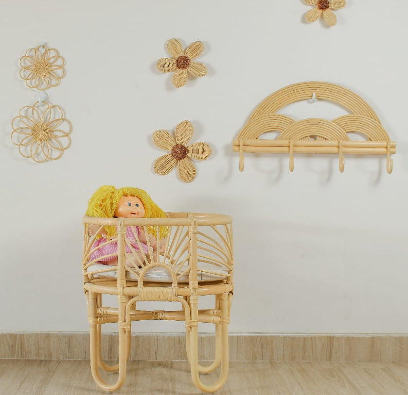 Rattan Daisy Wall Decor | Boho Nursery Wall Art | Kids Room Flower Wall Hanging | Handmade Natural