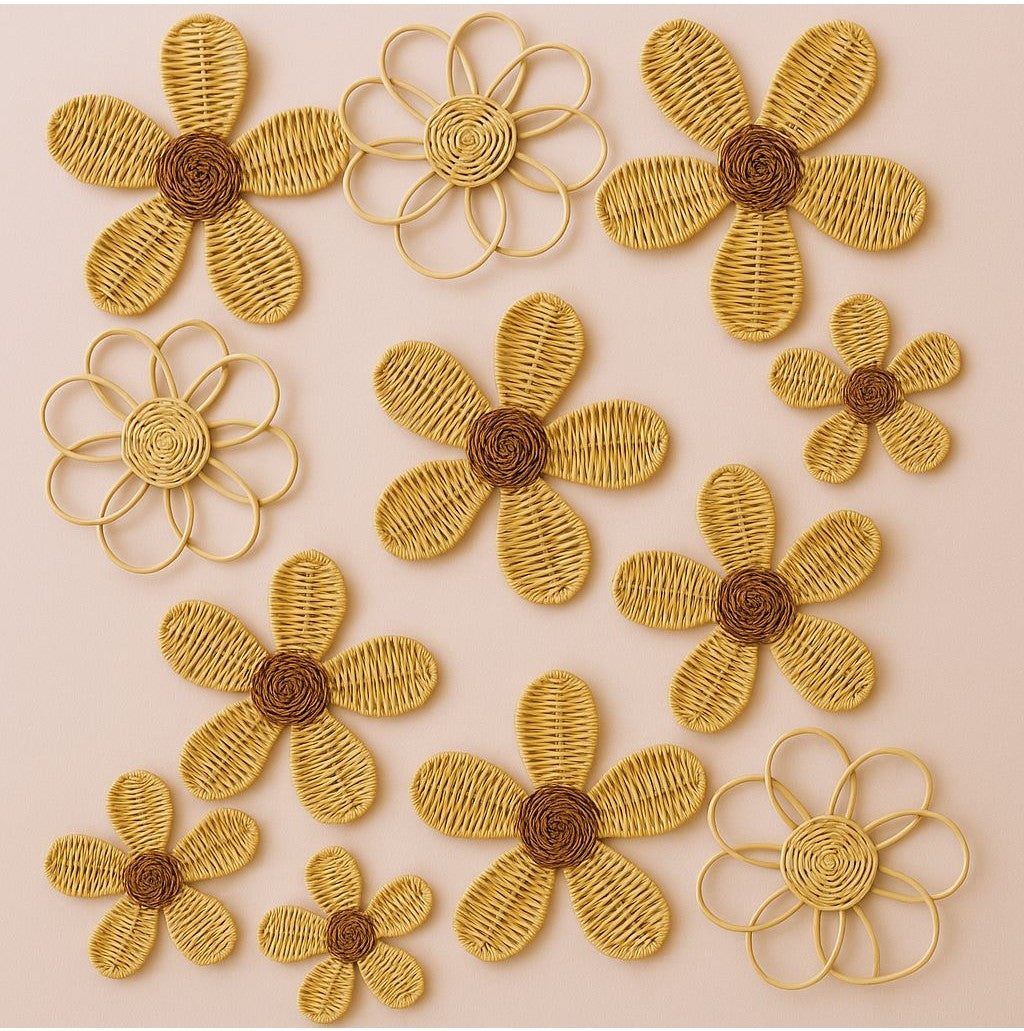 Sweet Bloom Rattan Flower Wall Art – Cute Boho Nursery & Girls Room Decor