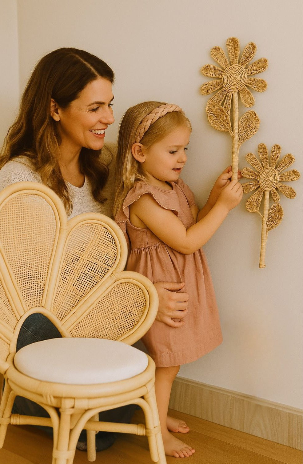 Handcrafted Rattan Flower Stem – Boho Wall & Nursery Room Decor
