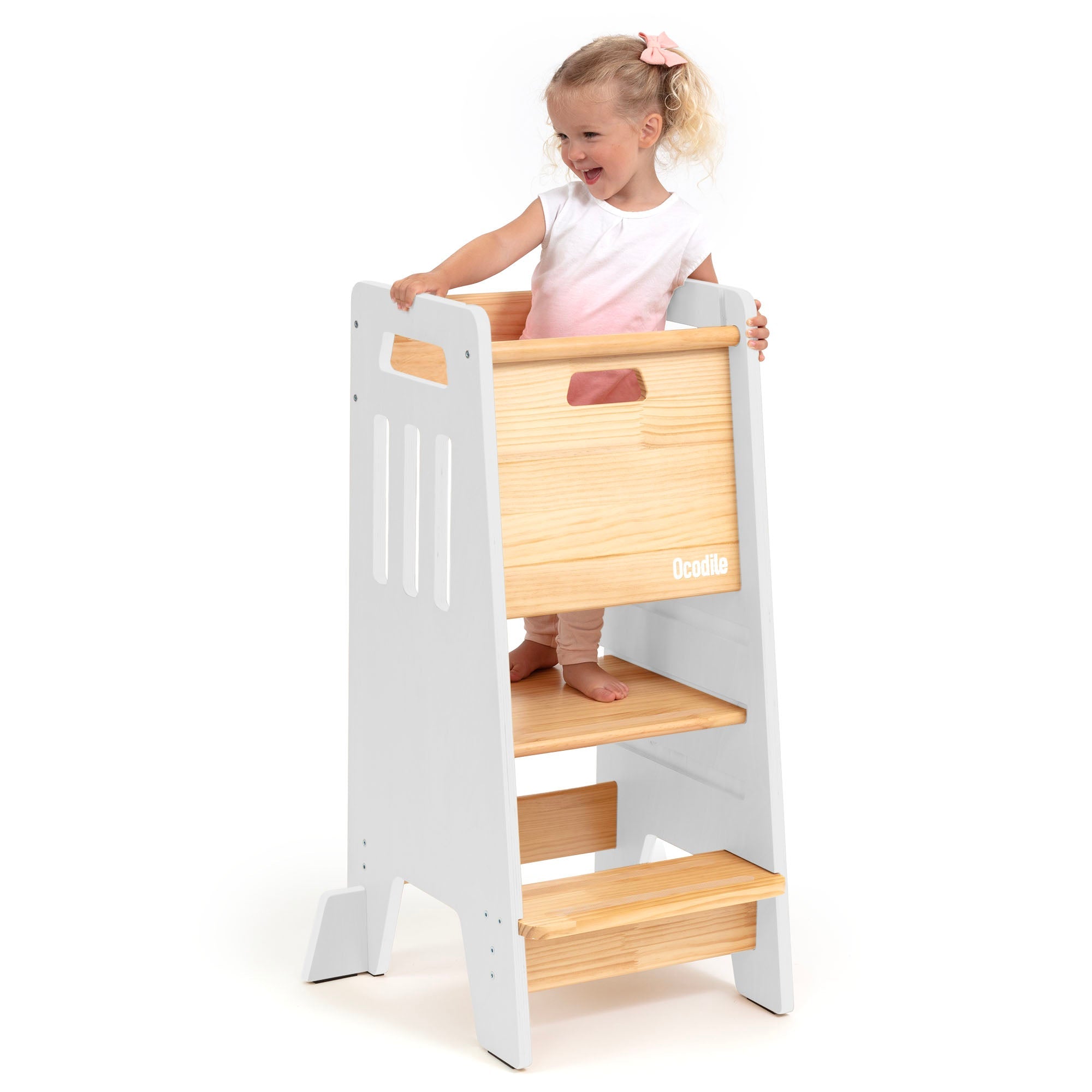 Montessori Toddler Tower with Sliding Safety Door – Adjustable Learning Tower for Kids in 5 Colors