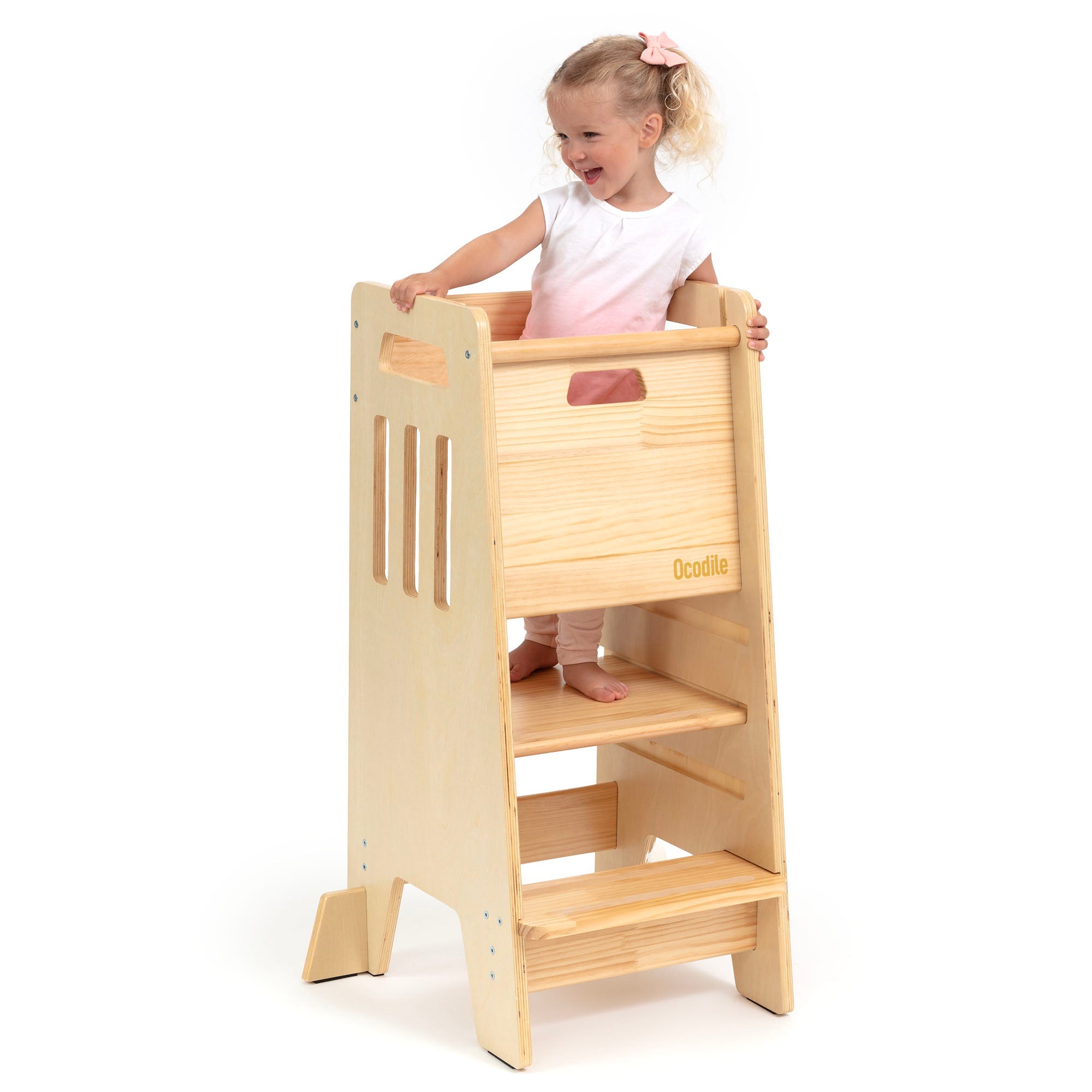 Montessori Toddler Tower with Sliding Safety Door – Adjustable Learning Tower for Kids in 5 Colors