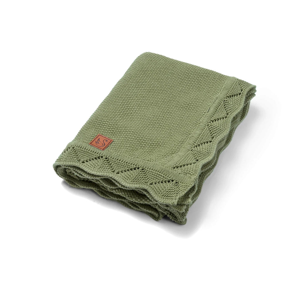 Heirloom Lace Knit Baby Blanket in Sage Green – 100% Cotton OEKO-TEX Certified Receiving Blanket