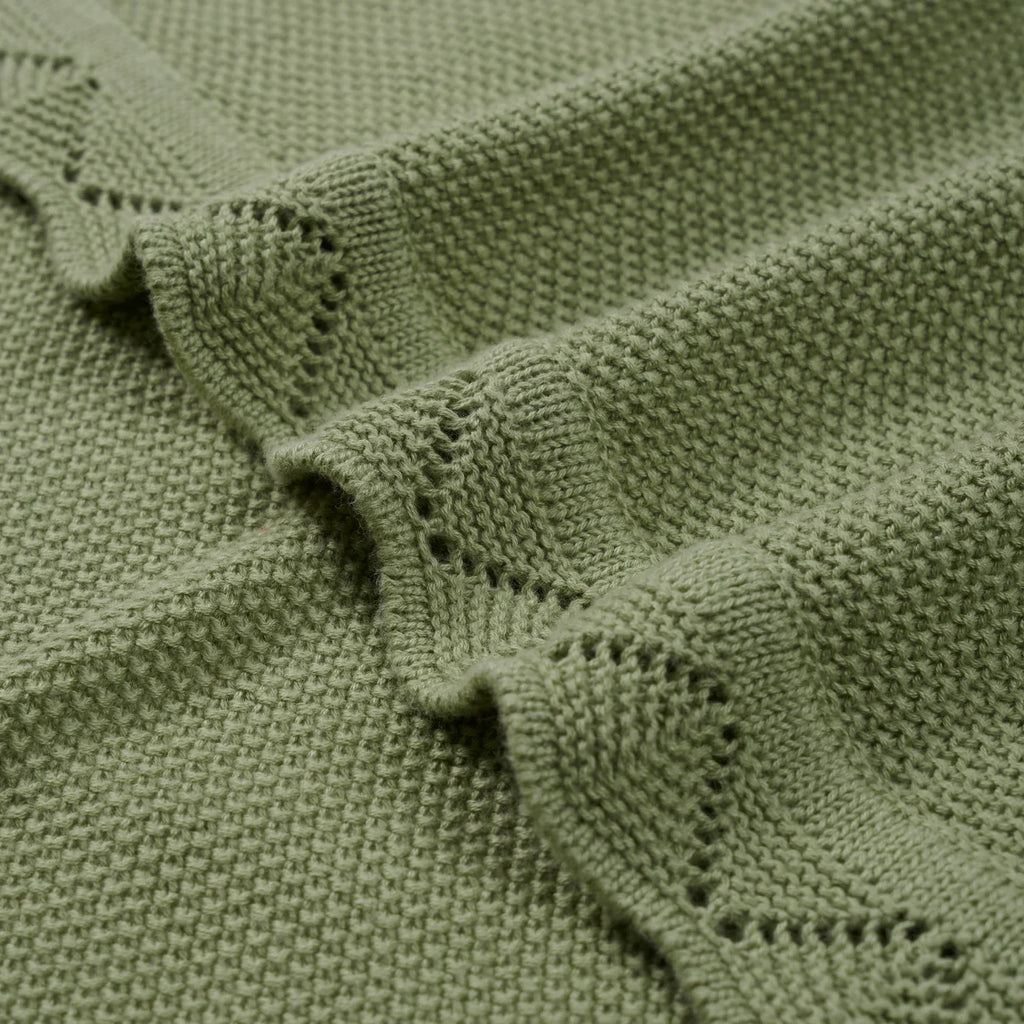 Heirloom Lace Knit Baby Blanket in Sage Green – 100% Cotton OEKO-TEX Certified Receiving Blanket