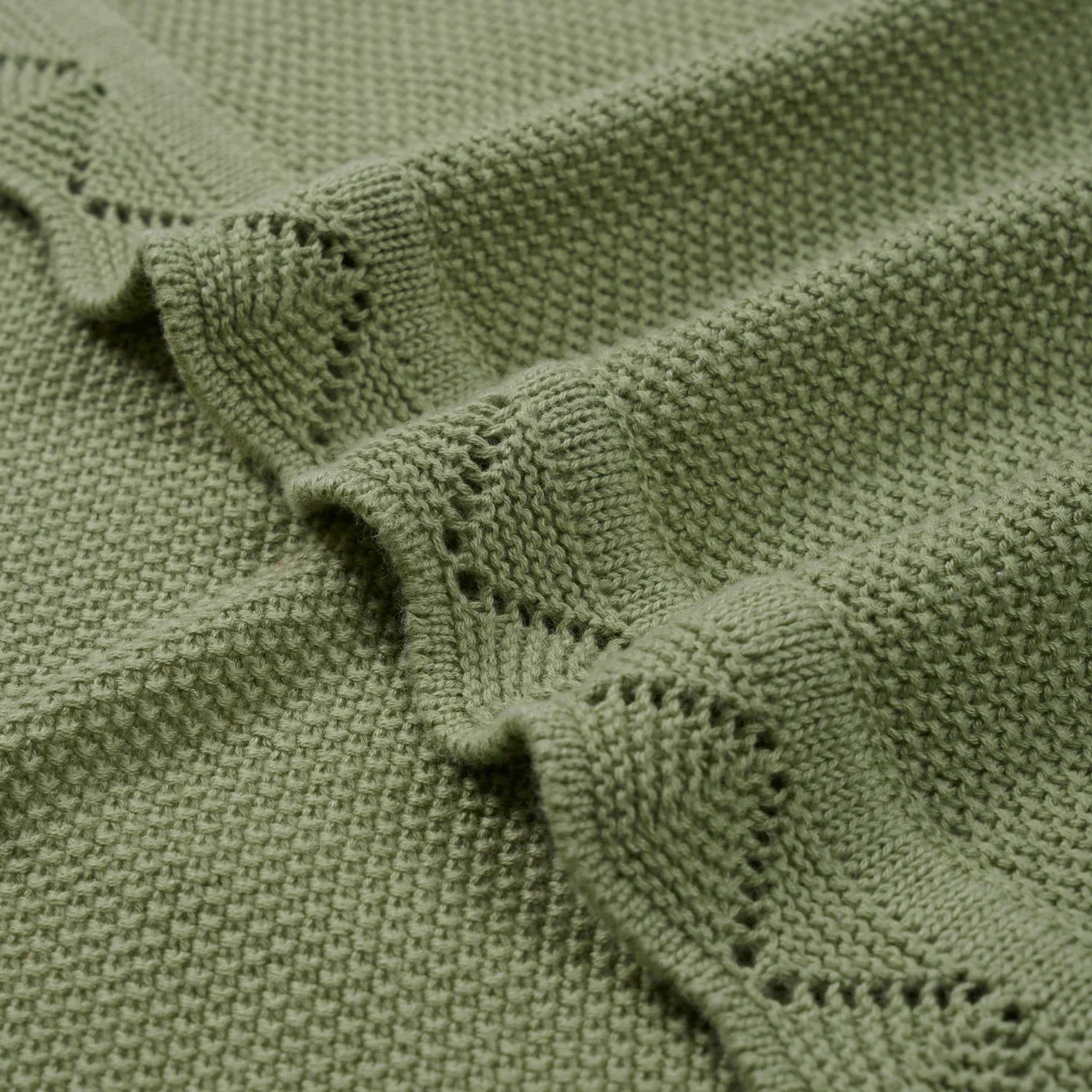 Heirloom Lace Knit Baby Blanket in Sage Green – 100% Cotton OEKO-TEX Certified Receiving Blanket
