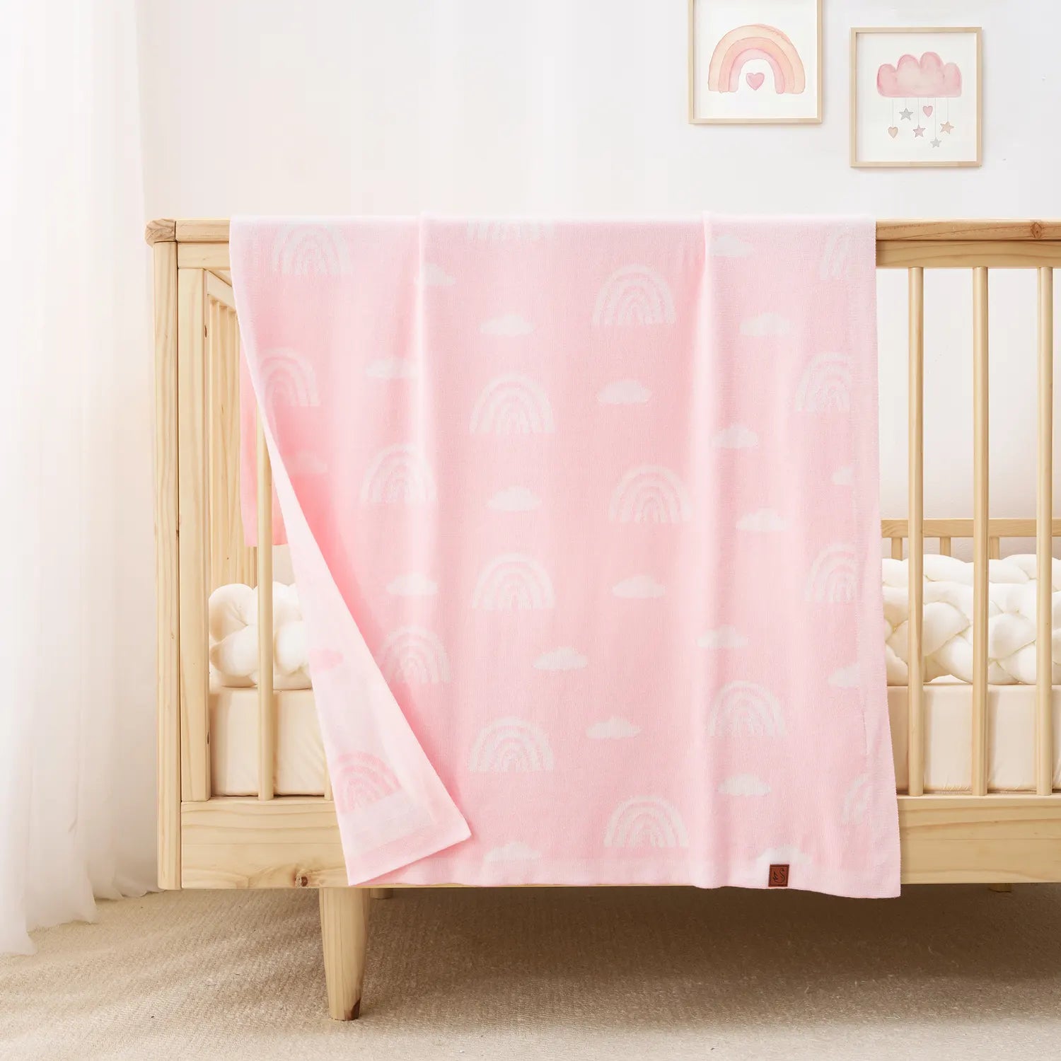 Rainbow Jacquard Knit Baby Blanket – 100% Cotton Heirloom Receiving Blanket, OEKO-TEX Certified, Rainbow Baby Gift