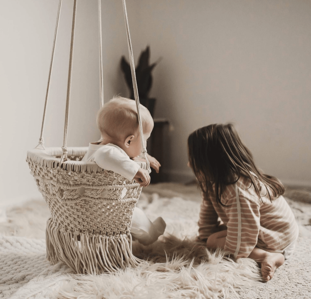 Handmade Organic Macrame Baby Swing – Boho Nursery Swing Chair for Babies & Toddlers