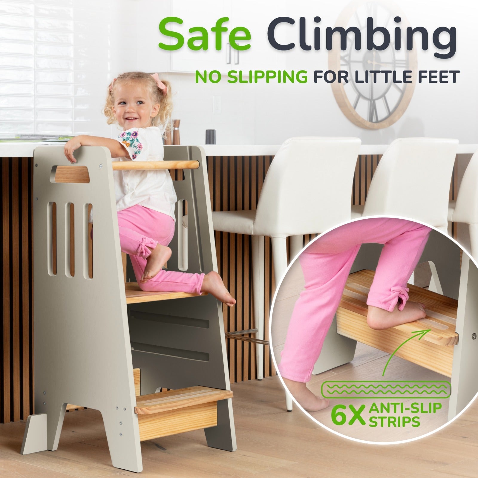 Montessori Toddler Tower with Sliding Safety Door – Adjustable Learning Tower for Kids in 5 Colors
