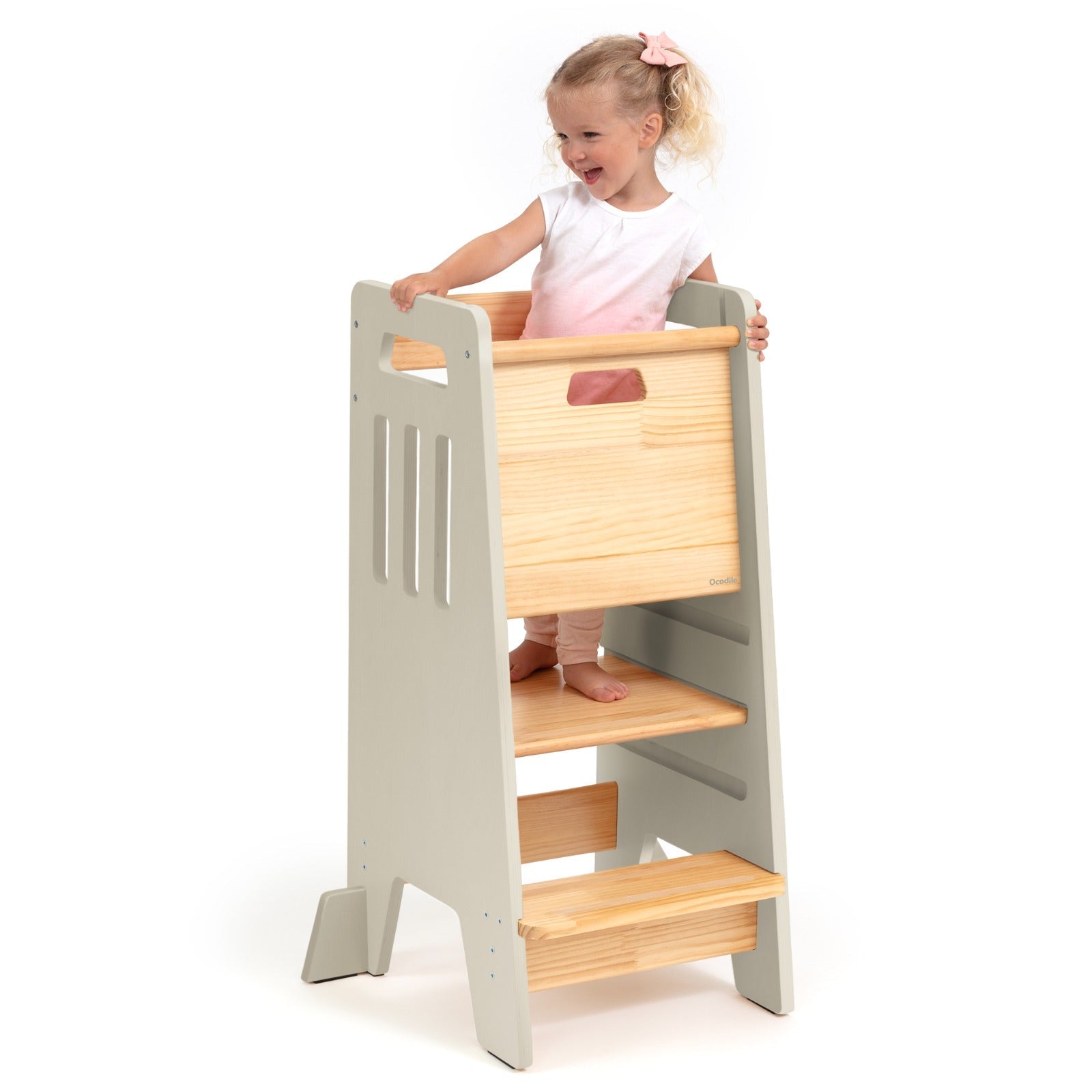 Montessori Toddler Tower with Sliding Safety Door – Adjustable Learning Tower for Kids in 5 Colors